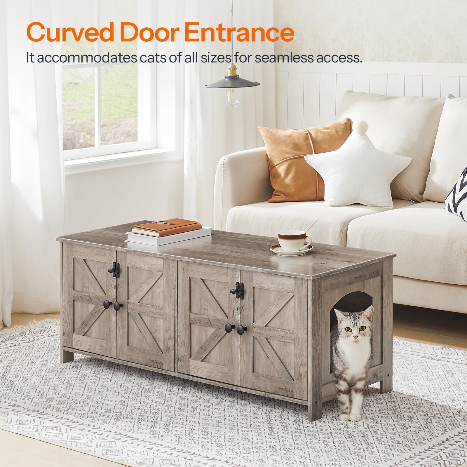 HOOBRO cat litter box enclosure cozy interior accommodates two cats