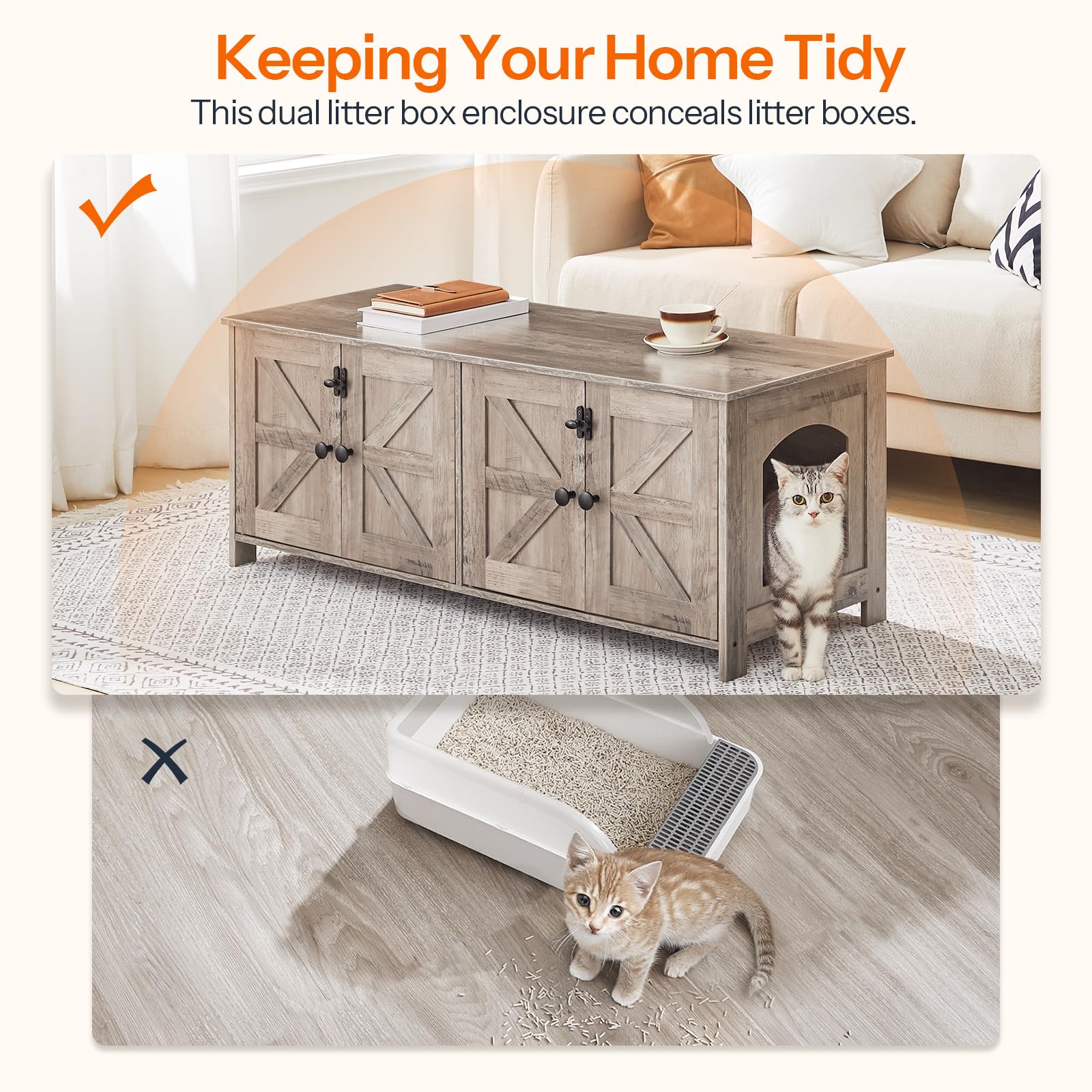 HOOBRO cat litter box enclosure dual-use furniture doubles as storage and bed