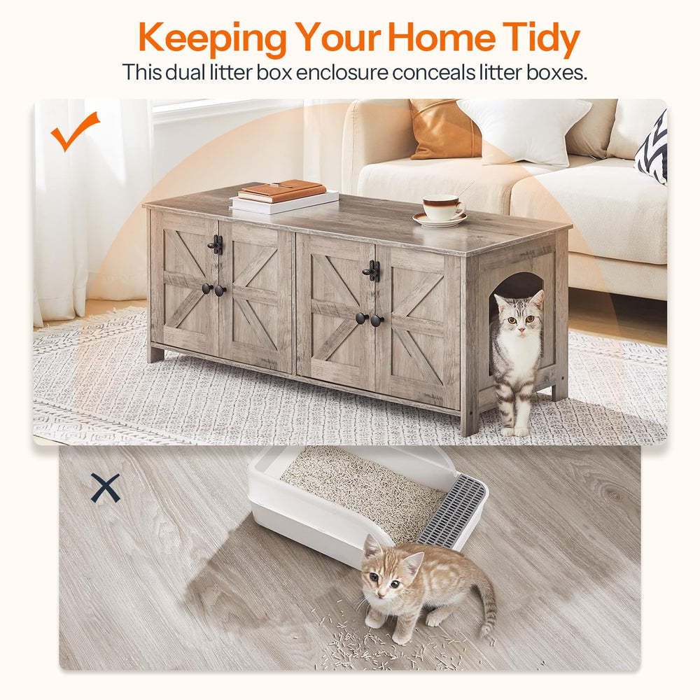 HOOBRO cat litter box enclosure dual-use furniture doubles as storage and bed