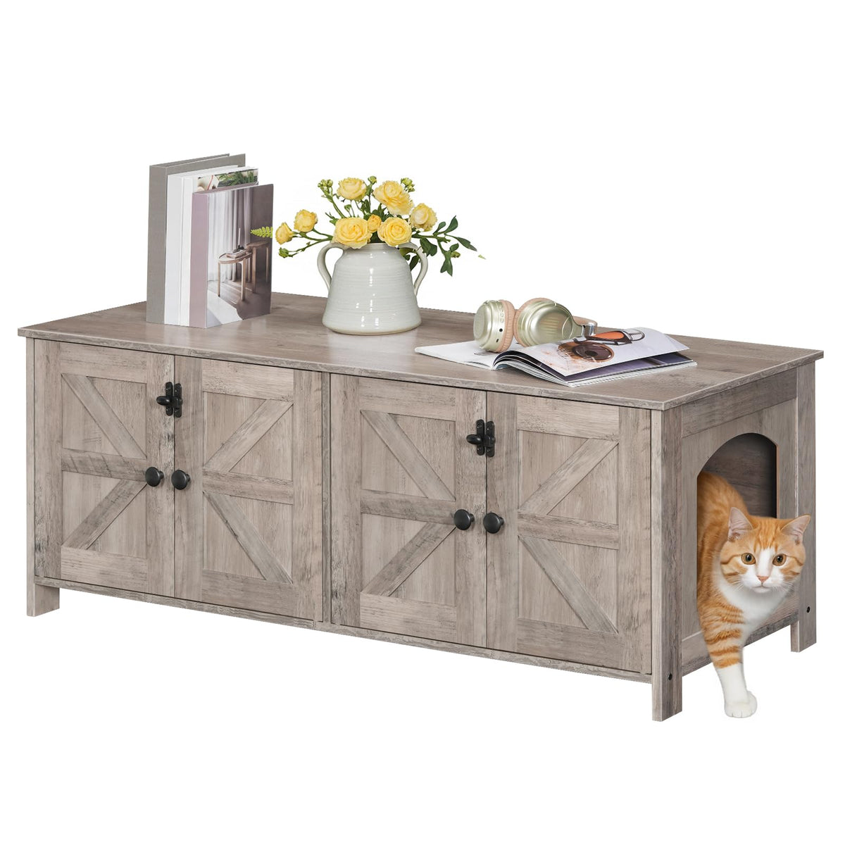 HOOBRO cat litter box enclosure front view hides litter and reduces odors