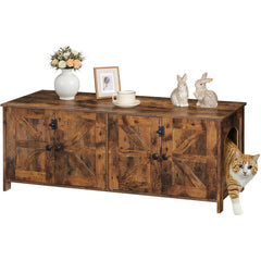 HOOBRO cat litter box enclosure front view showing hidden dual-room setup