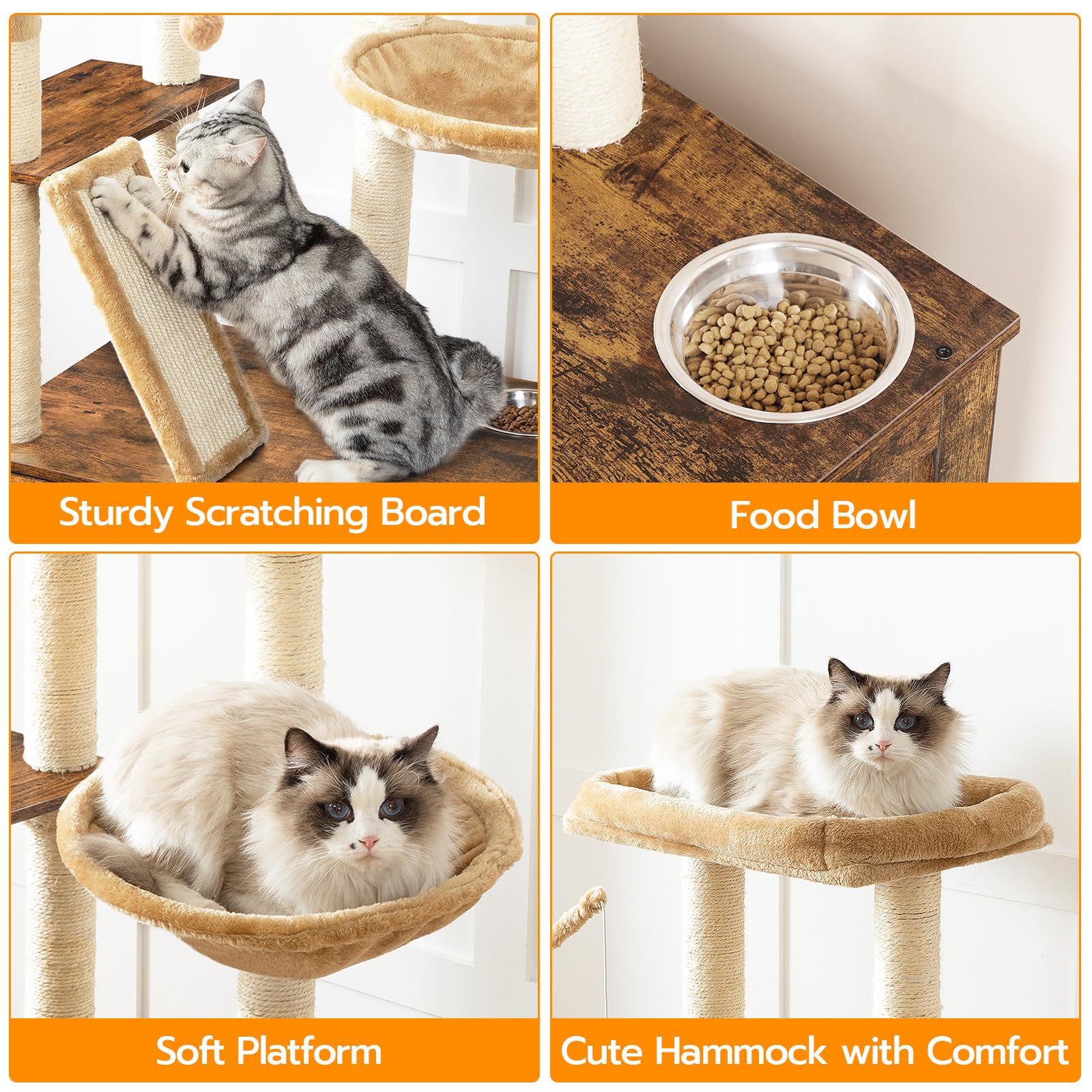 HOOBRO cat-tree detachable teaser sticks enhance interactive play.