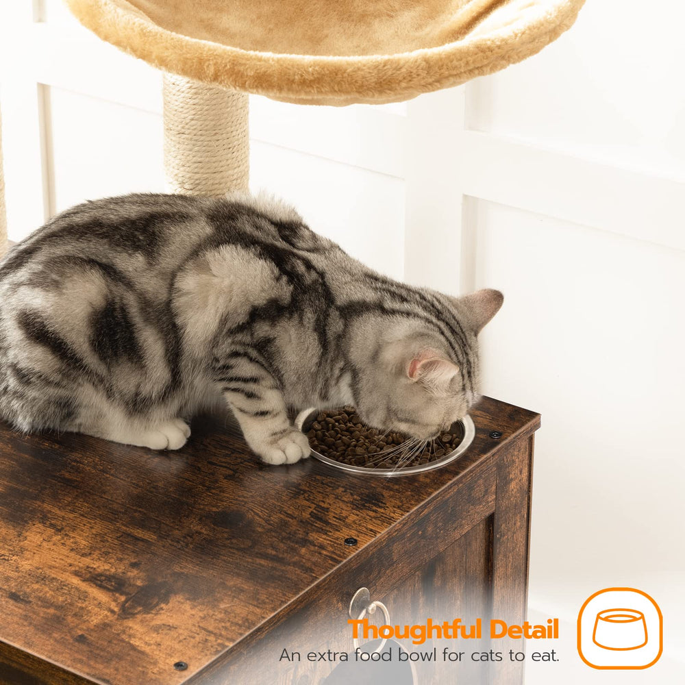 HOOBRO cat-tree hidden litter-box-front shows private, contained litter area.