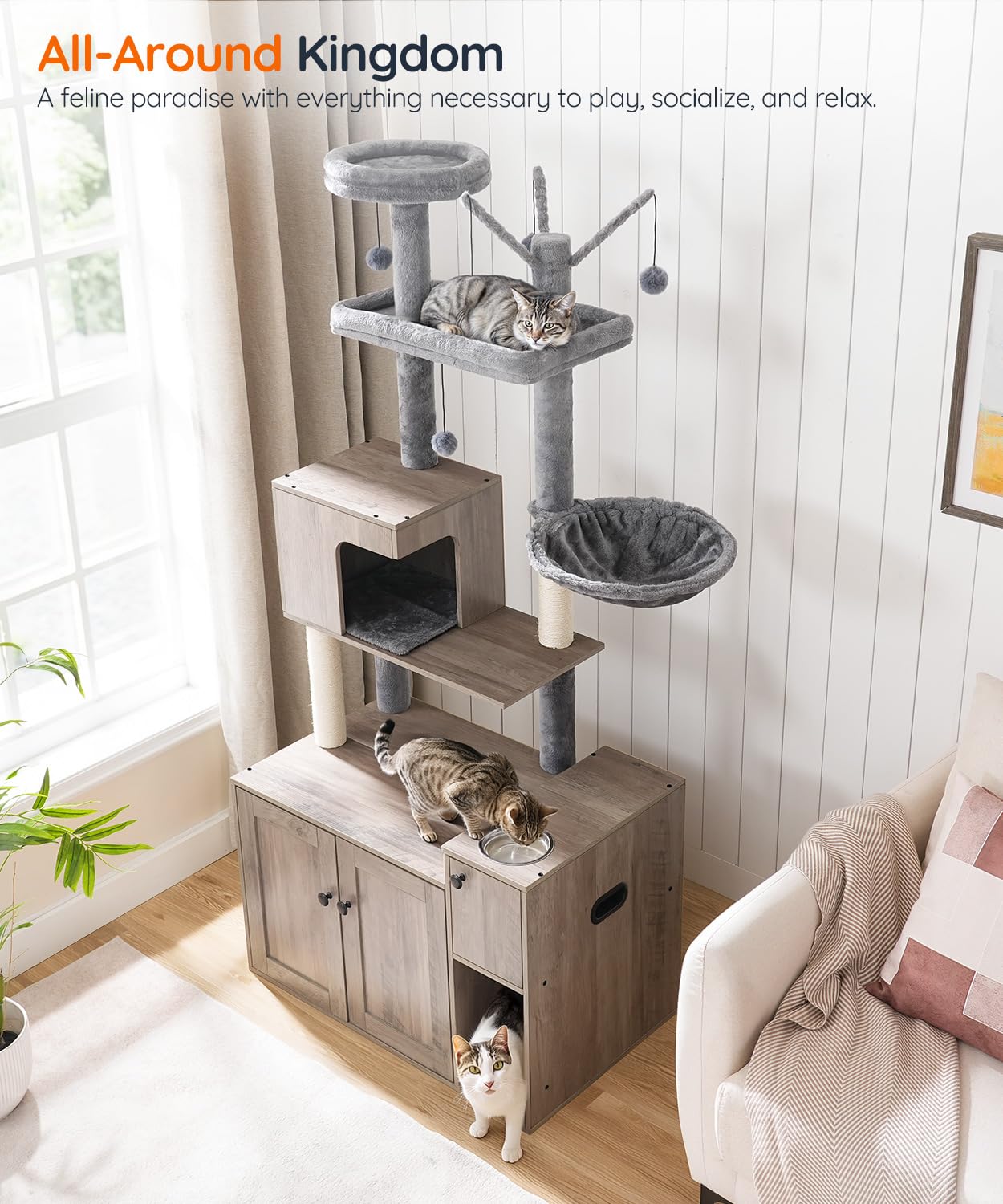HOOBRO cat tree house mat and high perch provide cozy retreats