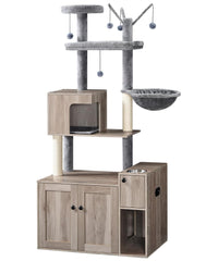 HOOBRO cat tree with litter enclosure front view showing discreet private space