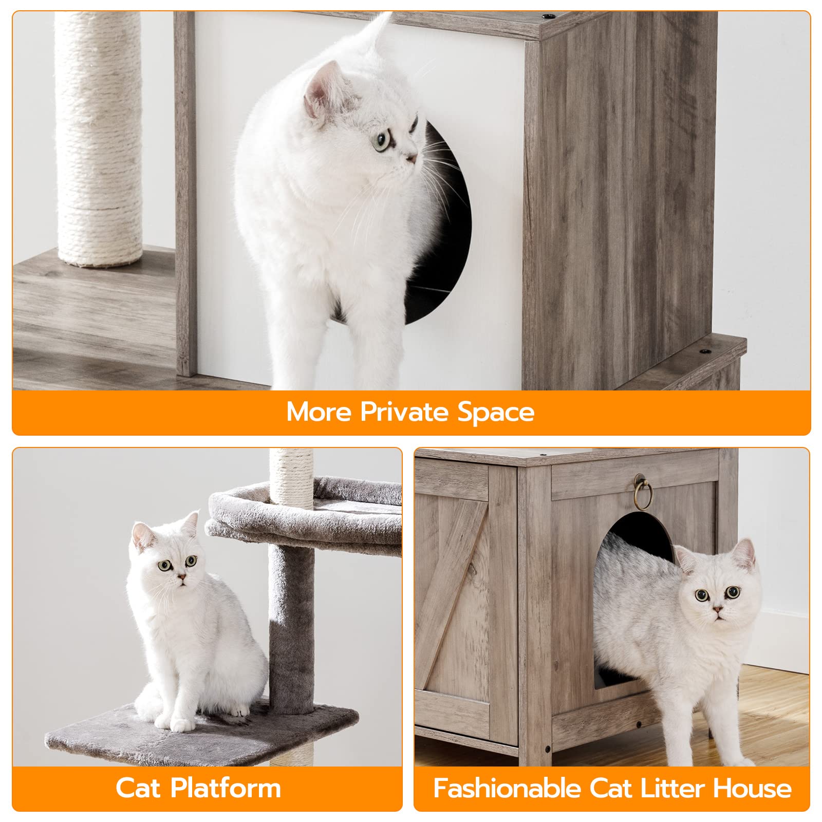 HOOBRO cat tree magnetic doors simplify litter maintenance