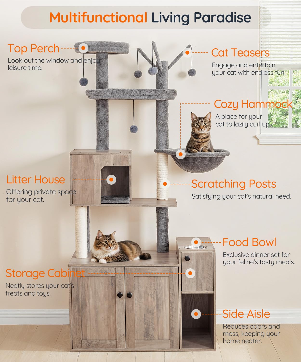HOOBRO cat tree multiple levels with hammock and perches for resting options