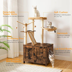 HOOBRO cat-tree sisal pillars of varied heights invite climbing and scratching.