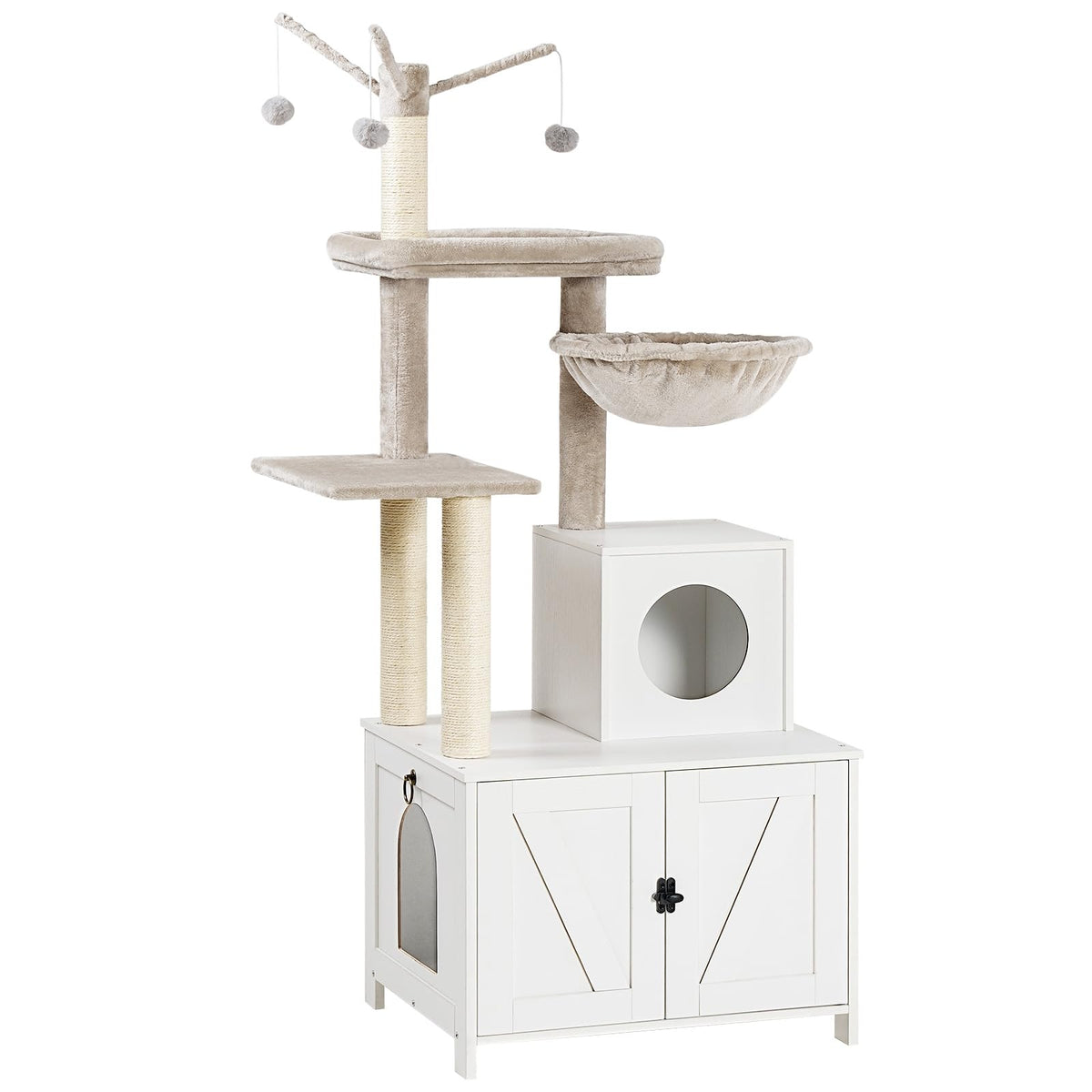 HOOBRO cat tree tower with litter box enclosure in white provides private litter space
