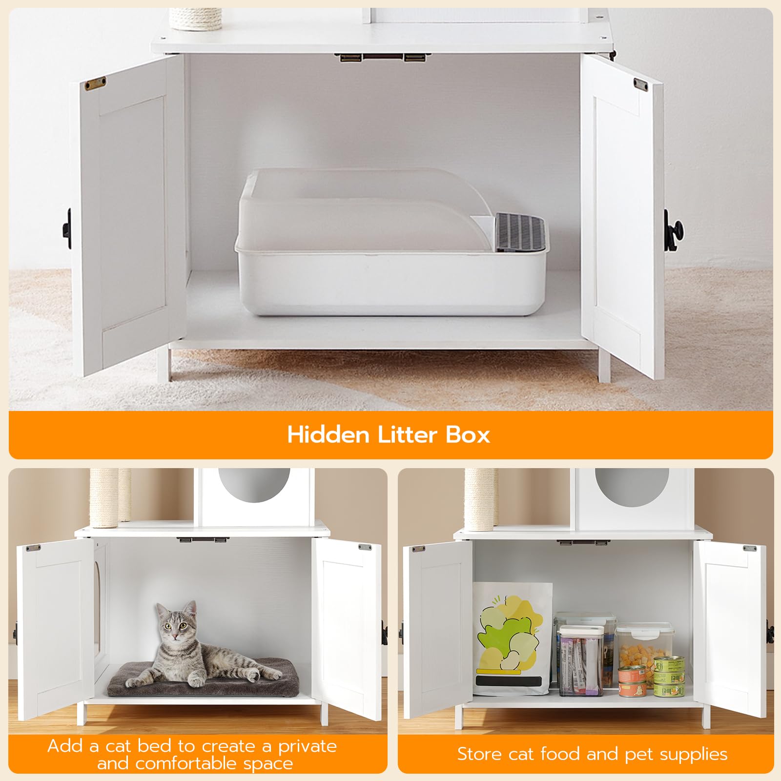 HOOBRO cat tree tower highlights plush balls and teaser sticks for interactive play