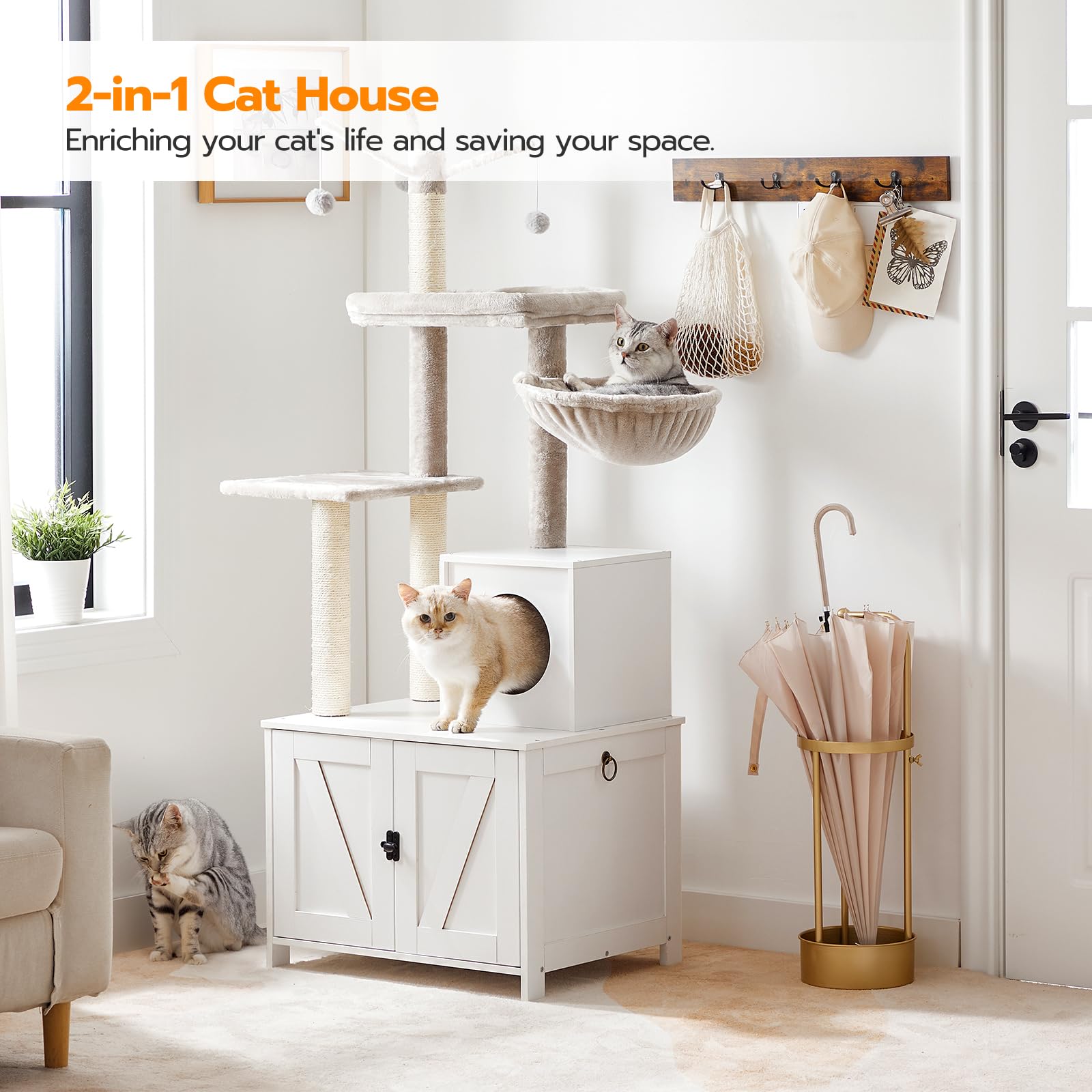 HOOBRO cat tree tower features natural sisal posts for claw sharpening