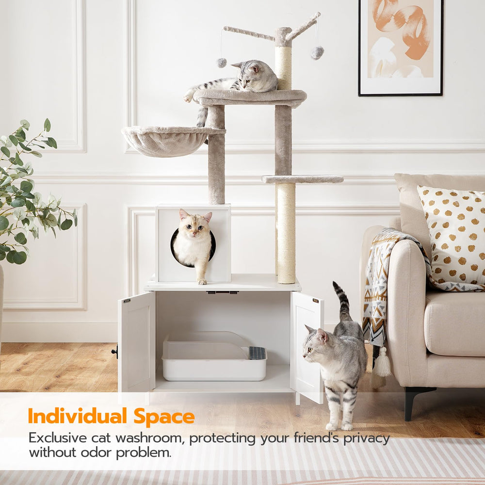 HOOBRO cat tree tower includes soft cushions and resting decks for lounging