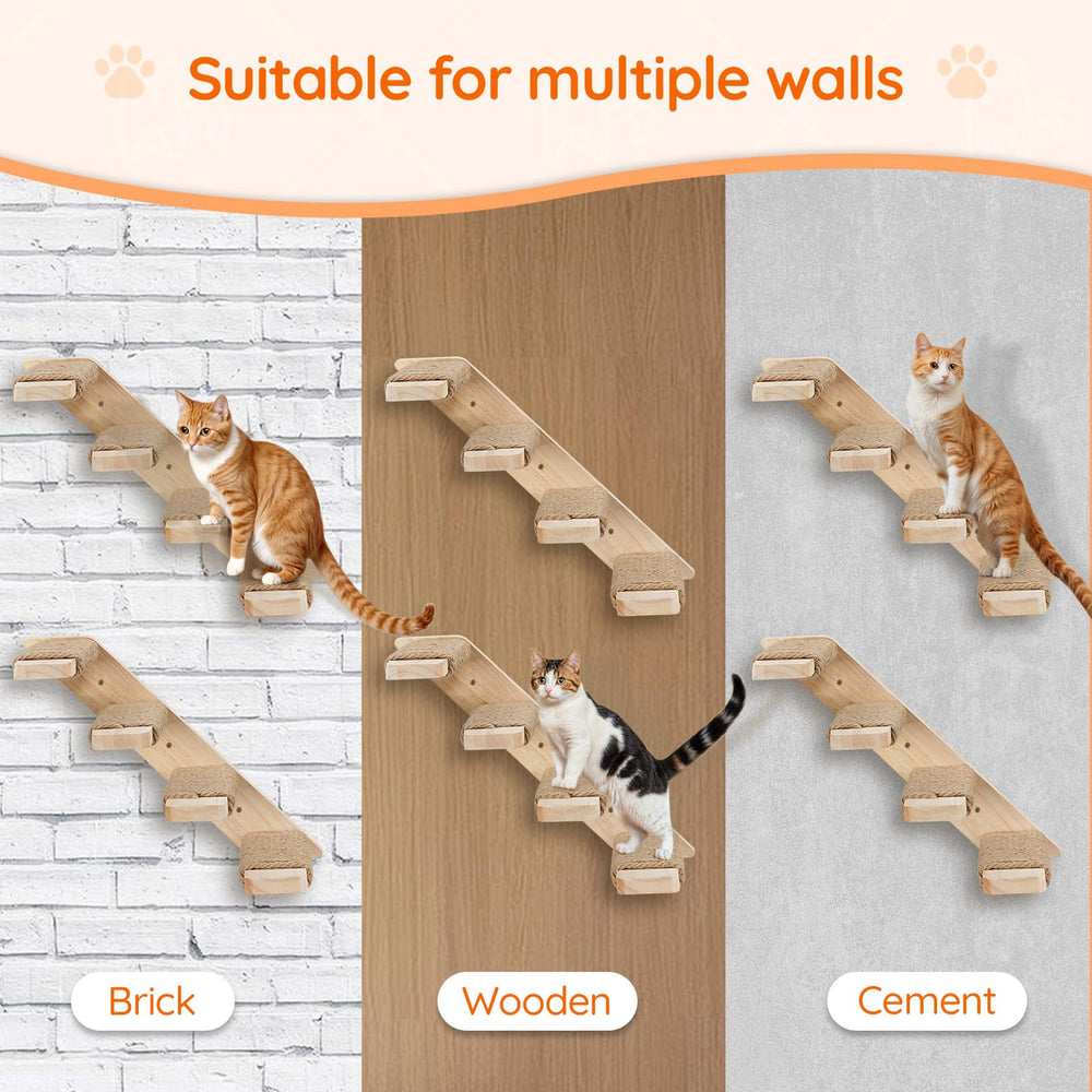 HOOBRO wood cat wall climber mounted on wall demonstrates sturdy solid-wood design.