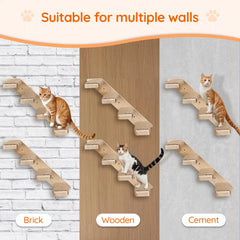 HOOBRO wood cat wall climber mounted on wall demonstrates sturdy solid-wood design.