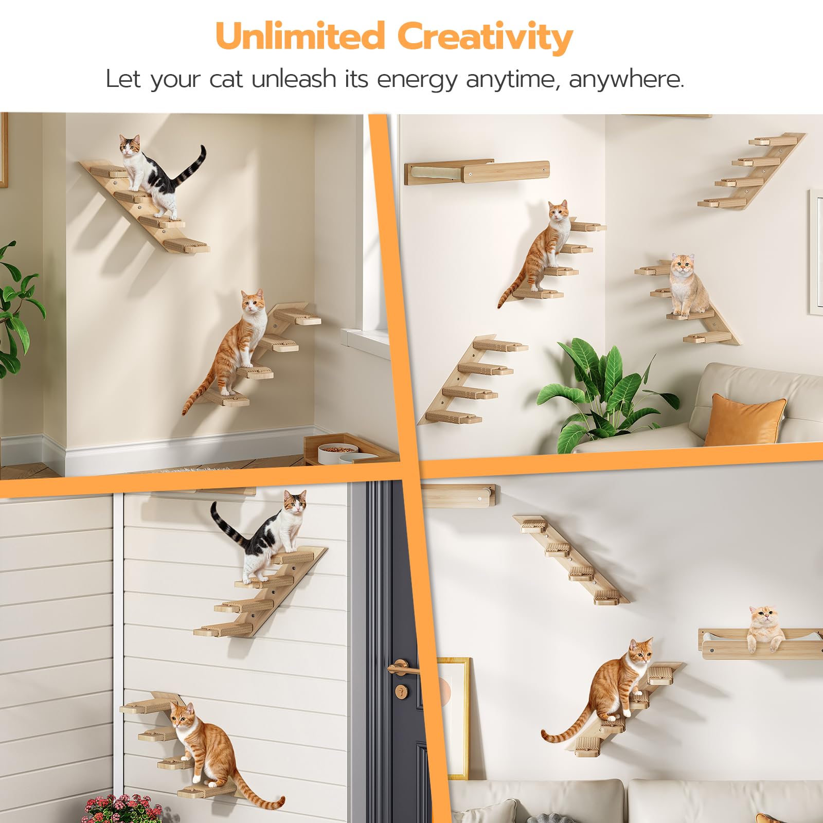 HOOBRO 4-level cat wall climber showing four stacked steps for elevated feline exploration.