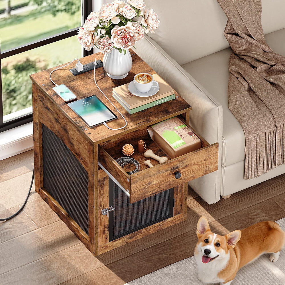 HOOBRO dog crate furniture 3-sided mesh ensures airflow and pet visibility.