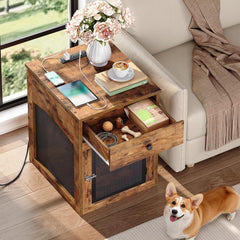HOOBRO dog crate furniture 3-sided mesh ensures airflow and pet visibility.