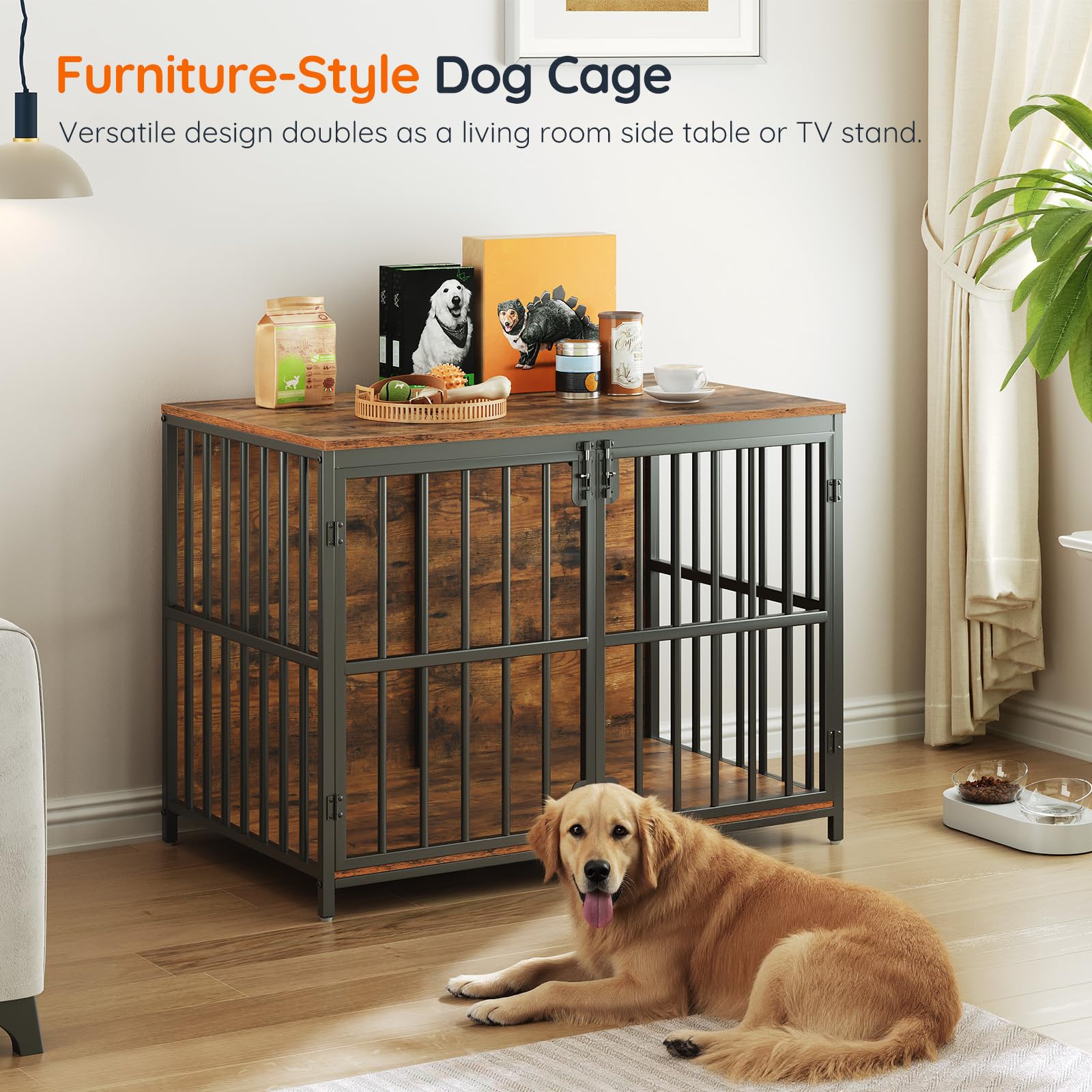 HOOBRO dog crate furniture bedroom setup doubles as decorative nightstand.