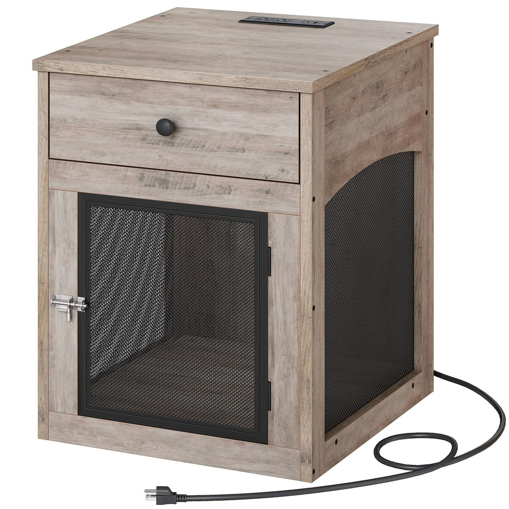 HOOBRO dog crate furniture charging station keeps devices powered during playtime.