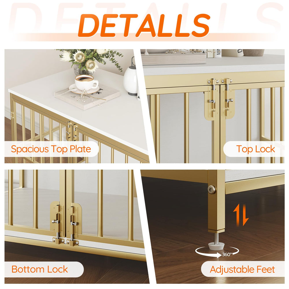 HOOBRO dog crate furniture decorative white-gold finish blends with modern living spaces