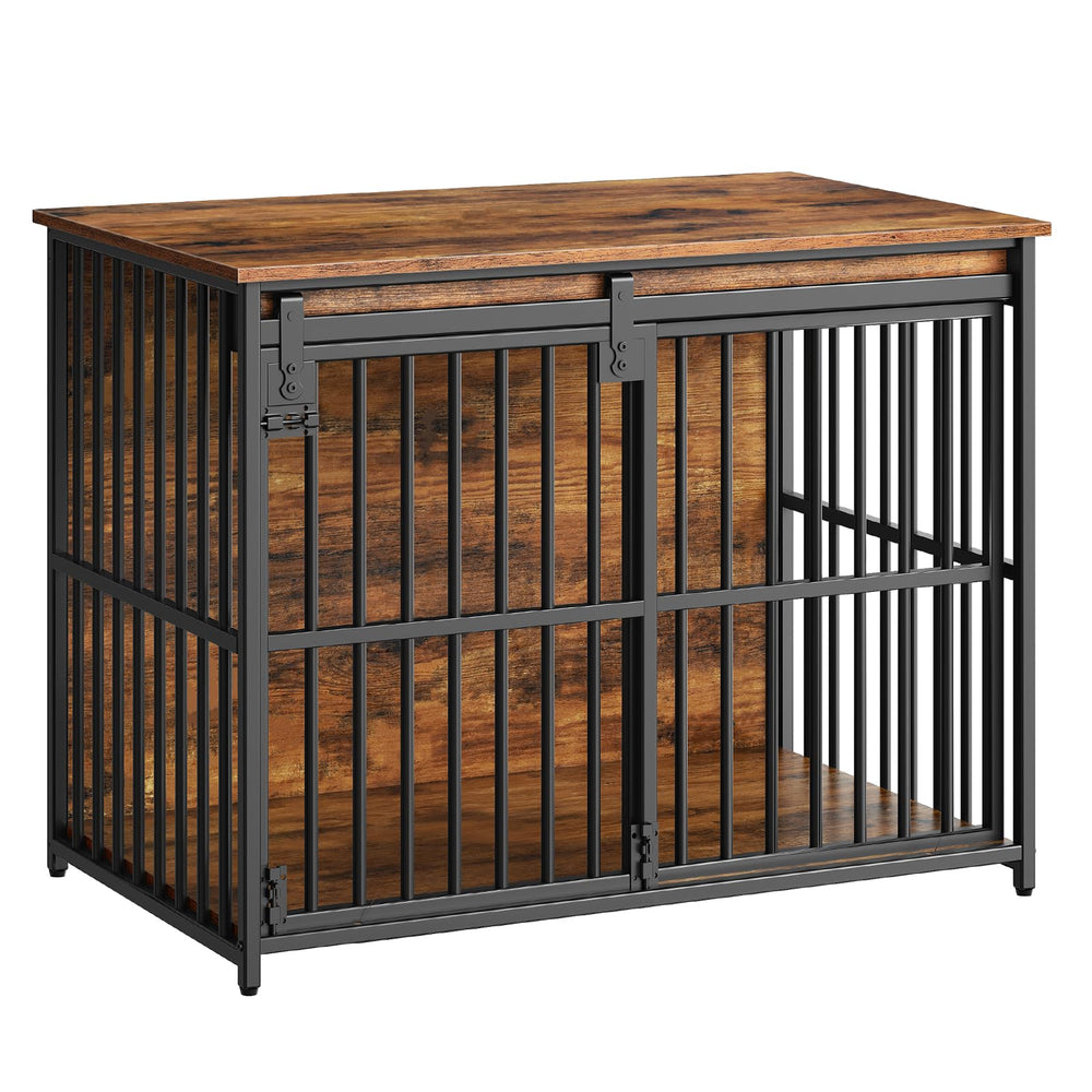 HOOBRO dog crate furniture interior view with dog resting inside
