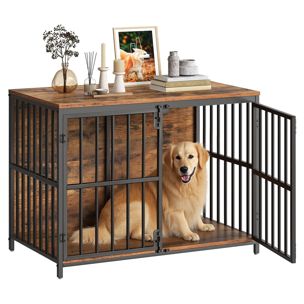 HOOBRO dog crate furniture front view with dual doors for easy access and secure containment.