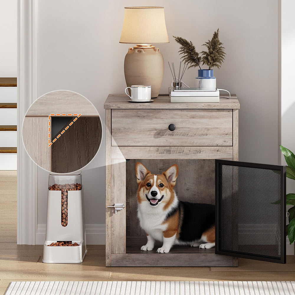 HOOBRO dog crate furniture greige and black finish complements modern interiors.