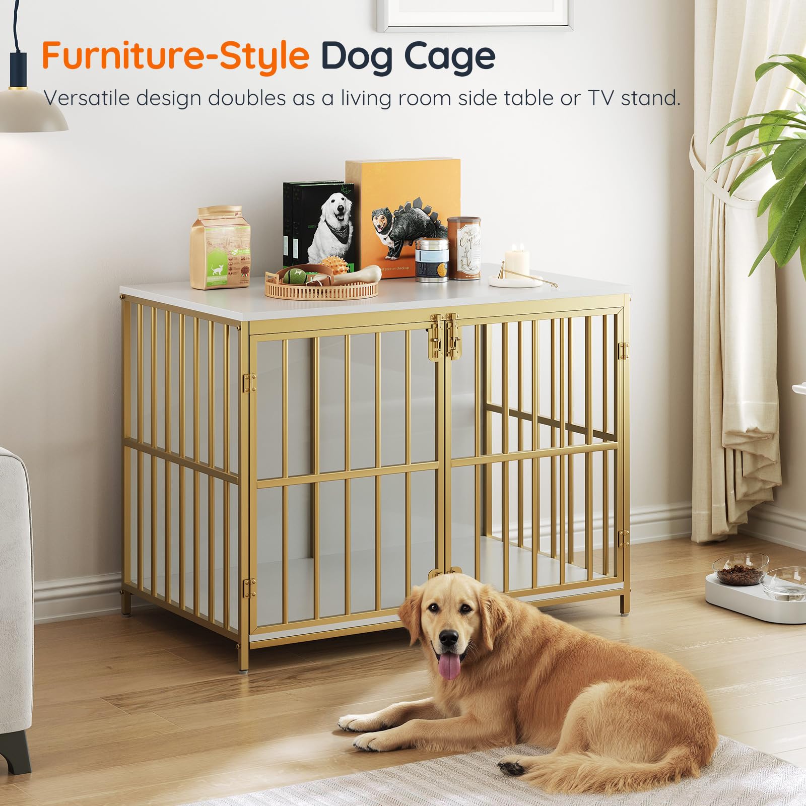 HOOBRO dog crate furniture horizontal bars reinforce the frame for reliable confinement