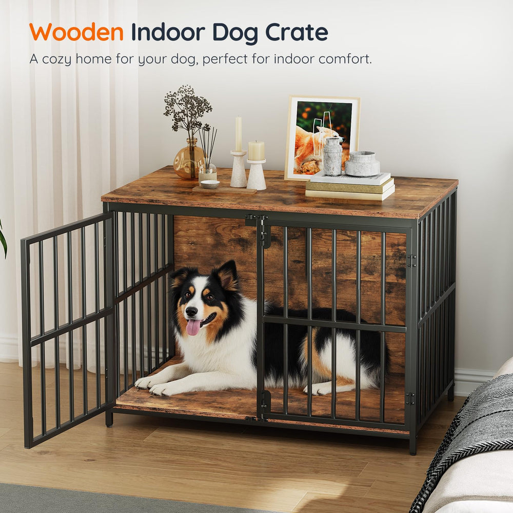HOOBRO dog crate furniture interior view shows cozy space for small dogs.
