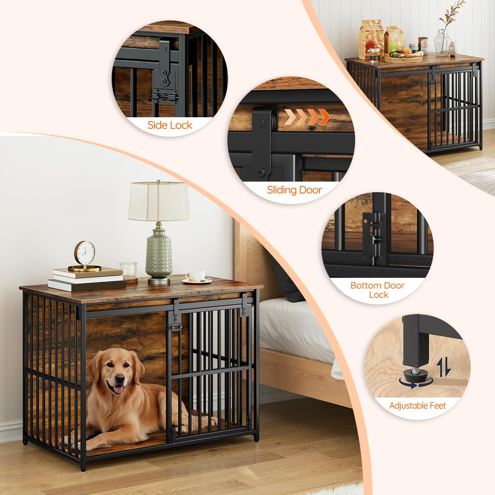 HOOBRO dog crate furniture metal frame close-up showing three latches