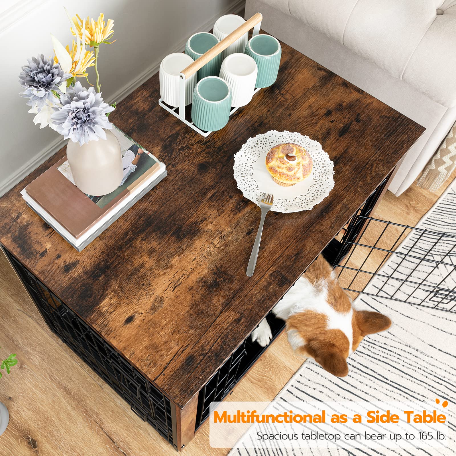 HOOBRO dog crate furniture pull-out tray simplifies cleaning after meals or playtime