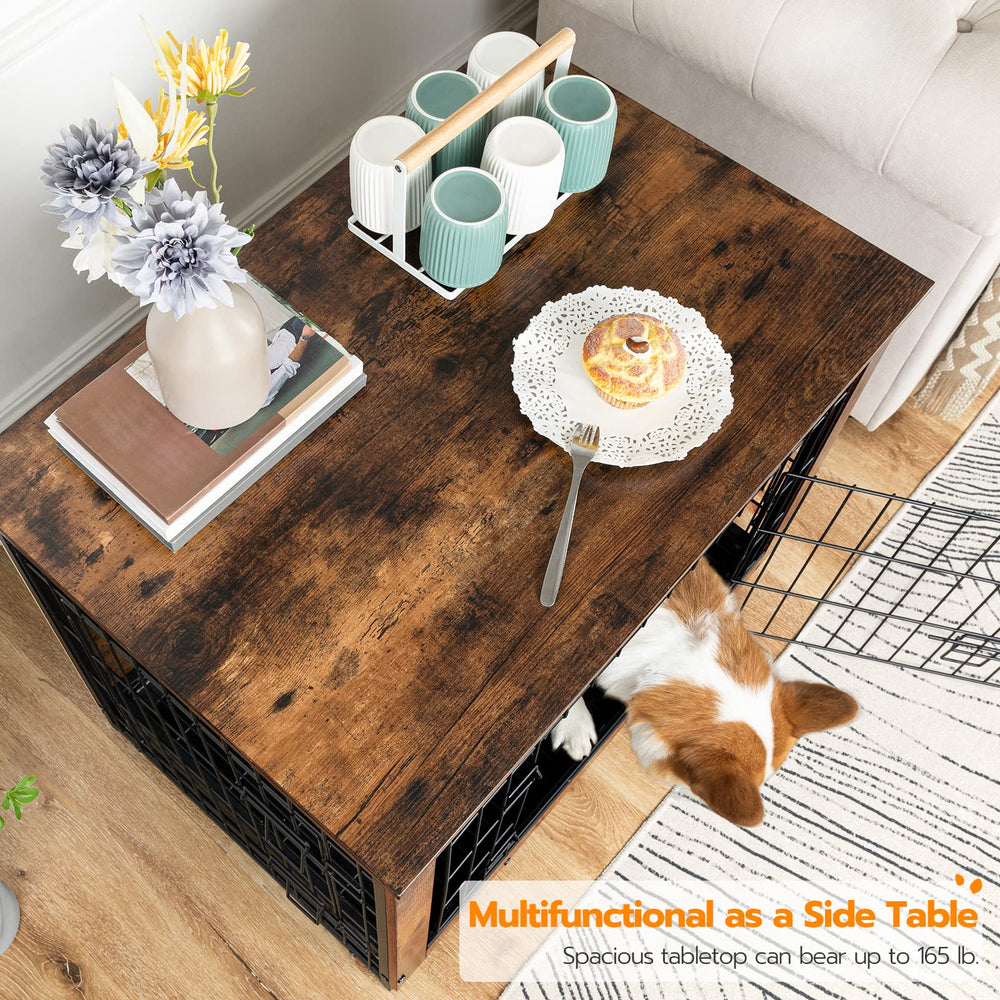 HOOBRO dog crate furniture pull-out tray simplifies cleaning after meals or playtime