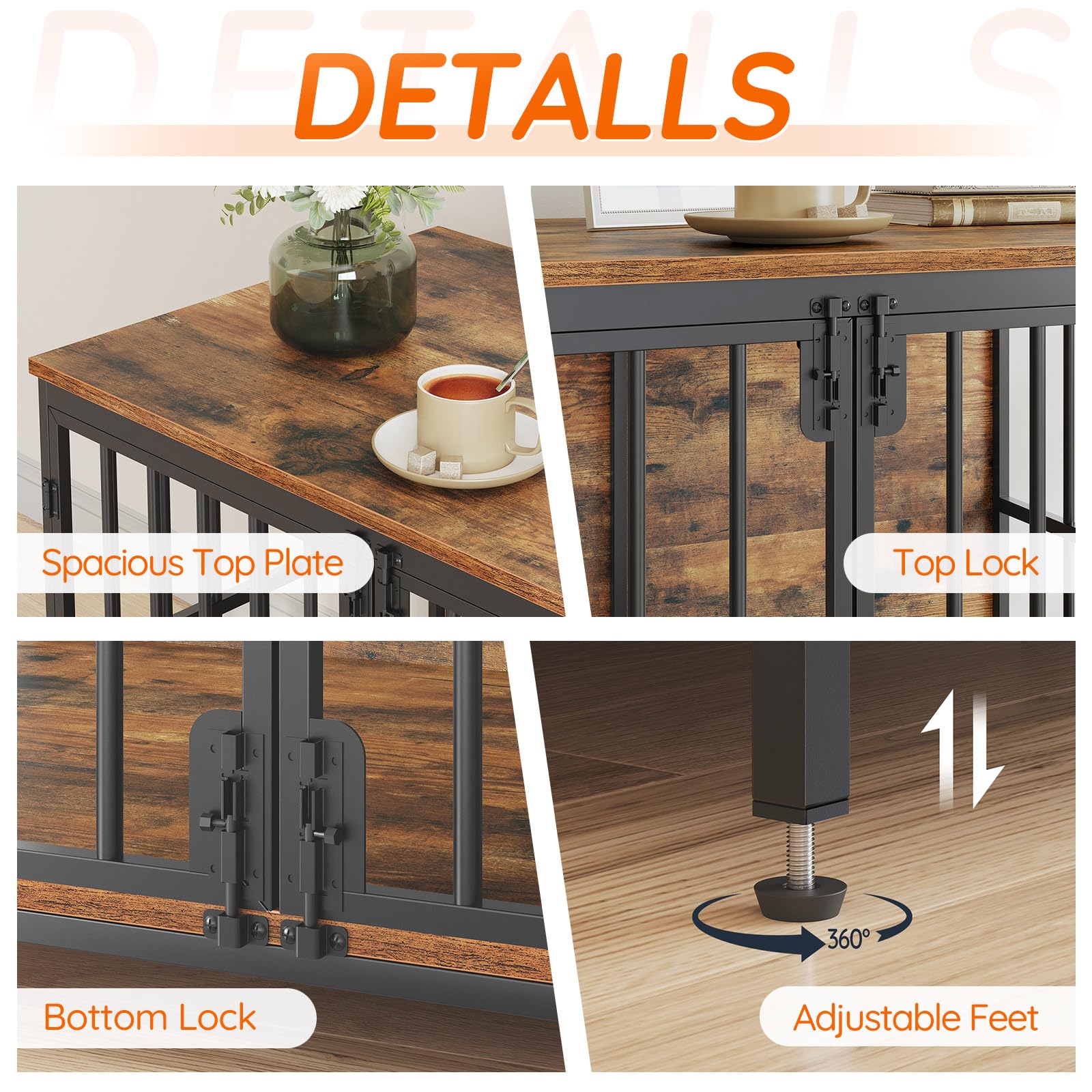 HOOBRO dog crate furniture rustic brown and black tone fits living room.