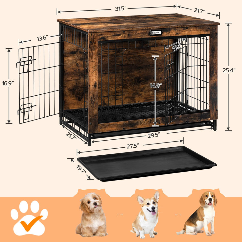 HOOBRO dog crate furniture rustic brown finish adds warm, natural charm