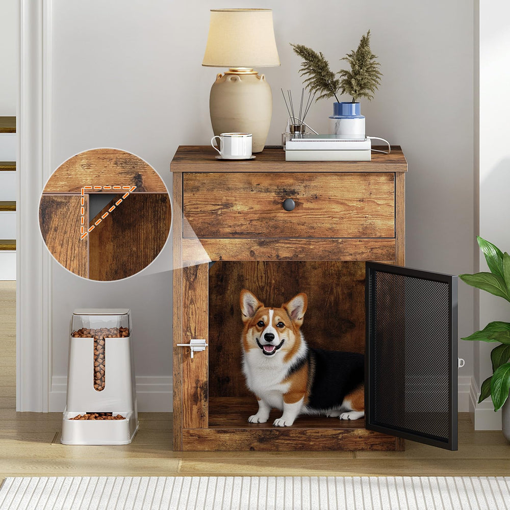 HOOBRO dog crate furniture rustic-industrial design complements modern interiors.