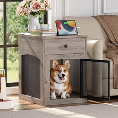 HOOBRO dog crate furniture tabletop setup provides space for photos and lamps.