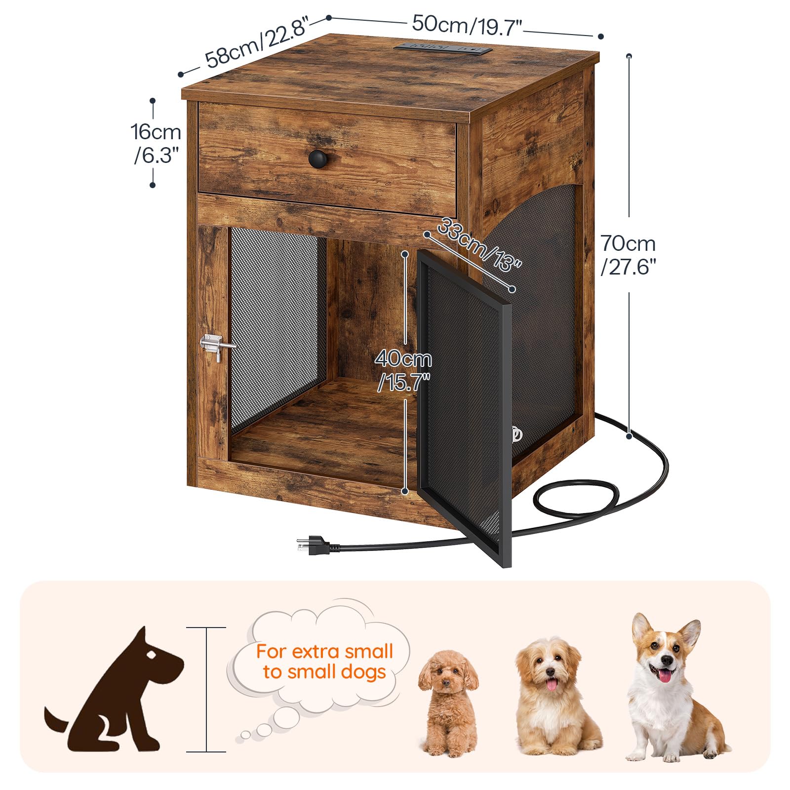 HOOBRO dog crate furniture top charging station keeps devices tidy and charged.