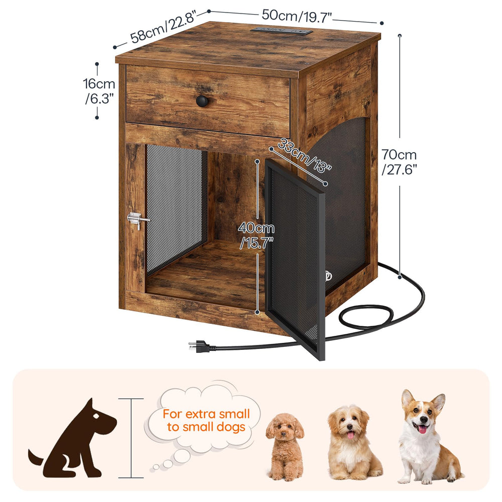 HOOBRO dog crate furniture top charging station keeps devices tidy and charged.
