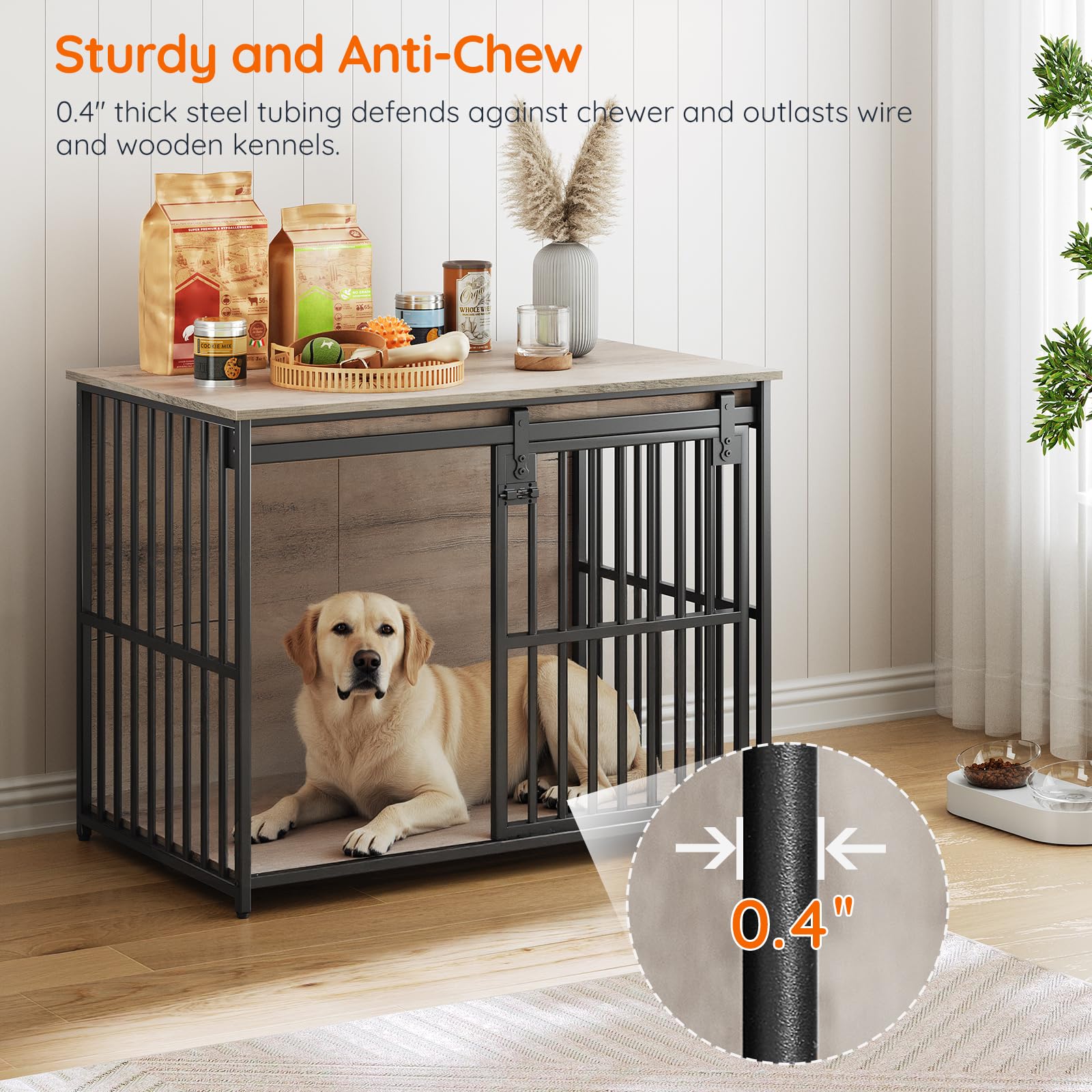 HOOBRO dog crate furniture top storage surface for pet supplies.