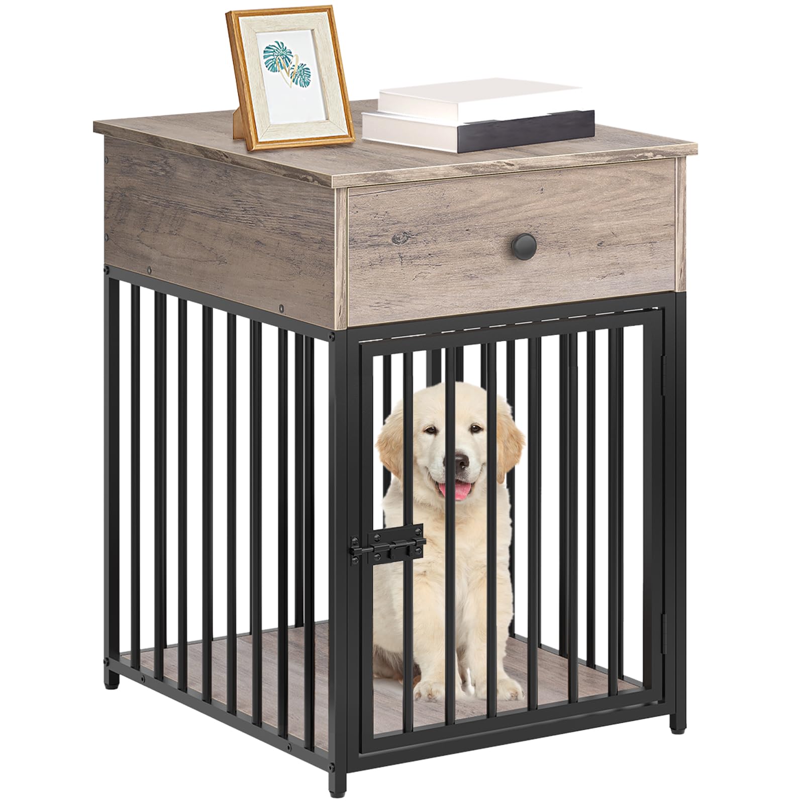 HOOBRO dog crate furniture top view showing spacious surface for decor or a beverage.