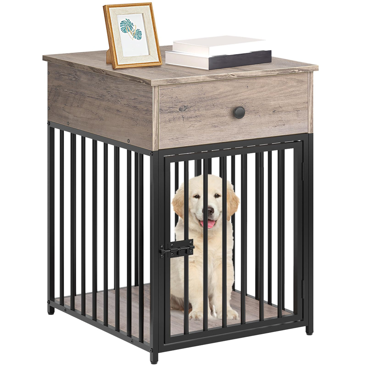 HOOBRO dog crate furniture top view showing spacious surface for decor or a beverage.