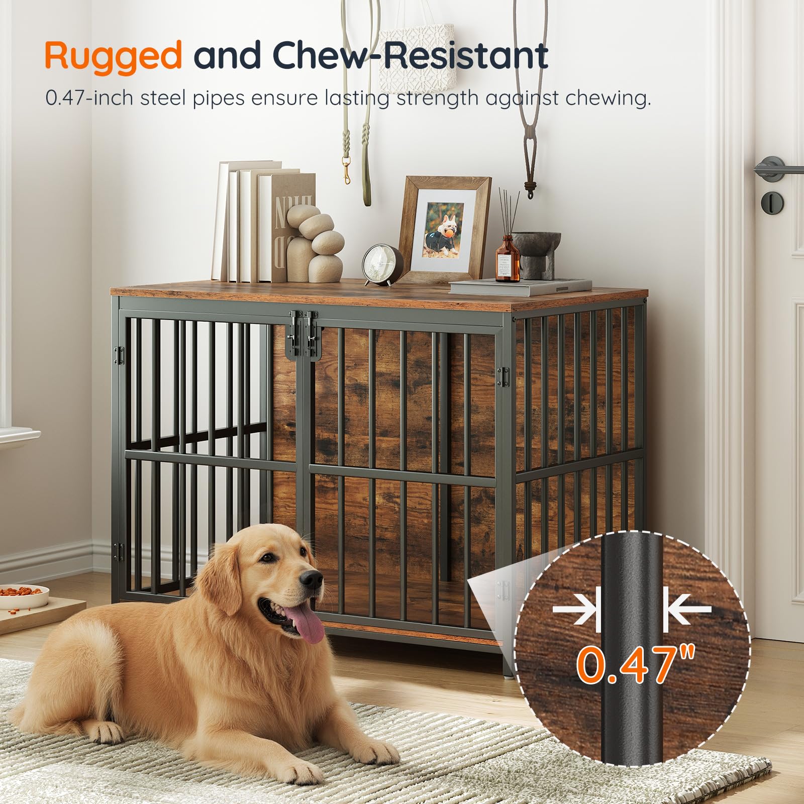HOOBRO dog crate furniture wood texture close-up showcases sturdy construction.