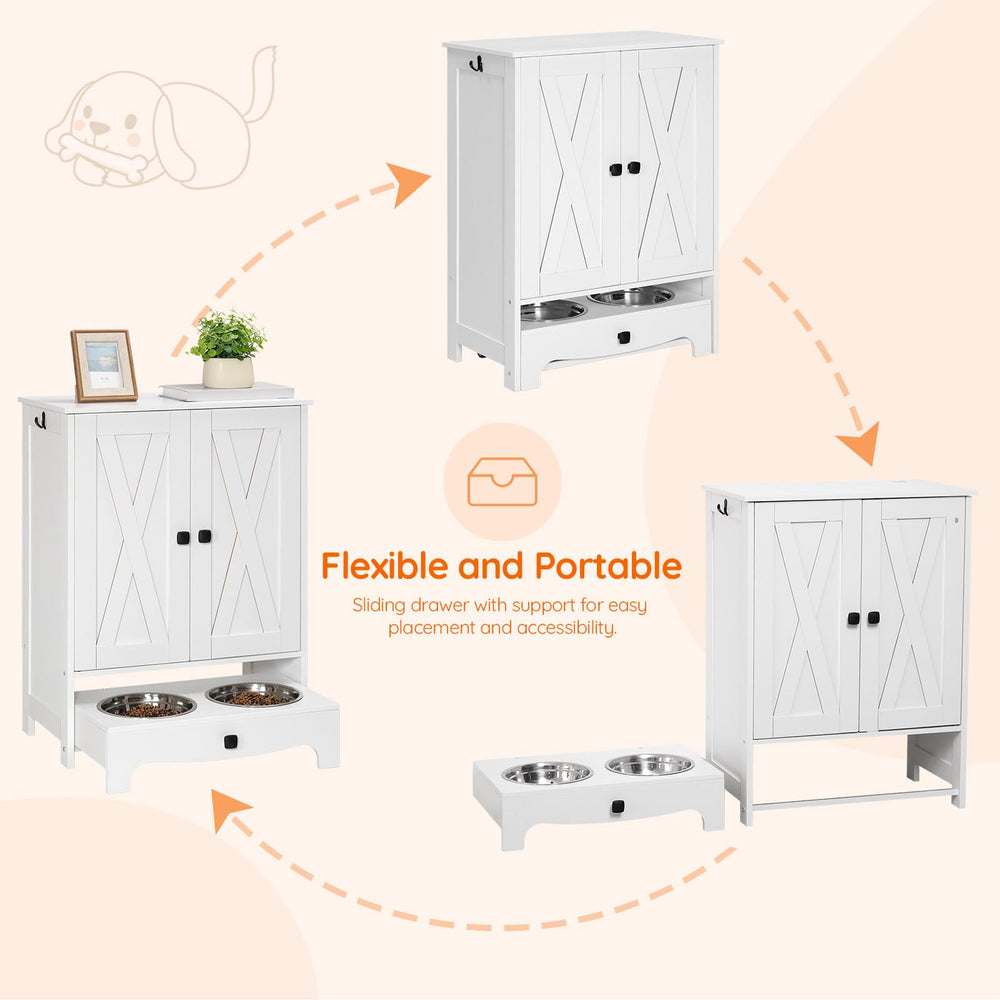 HOOBRO dog feeding station assembled shows quick setup with labeled parts and manual.