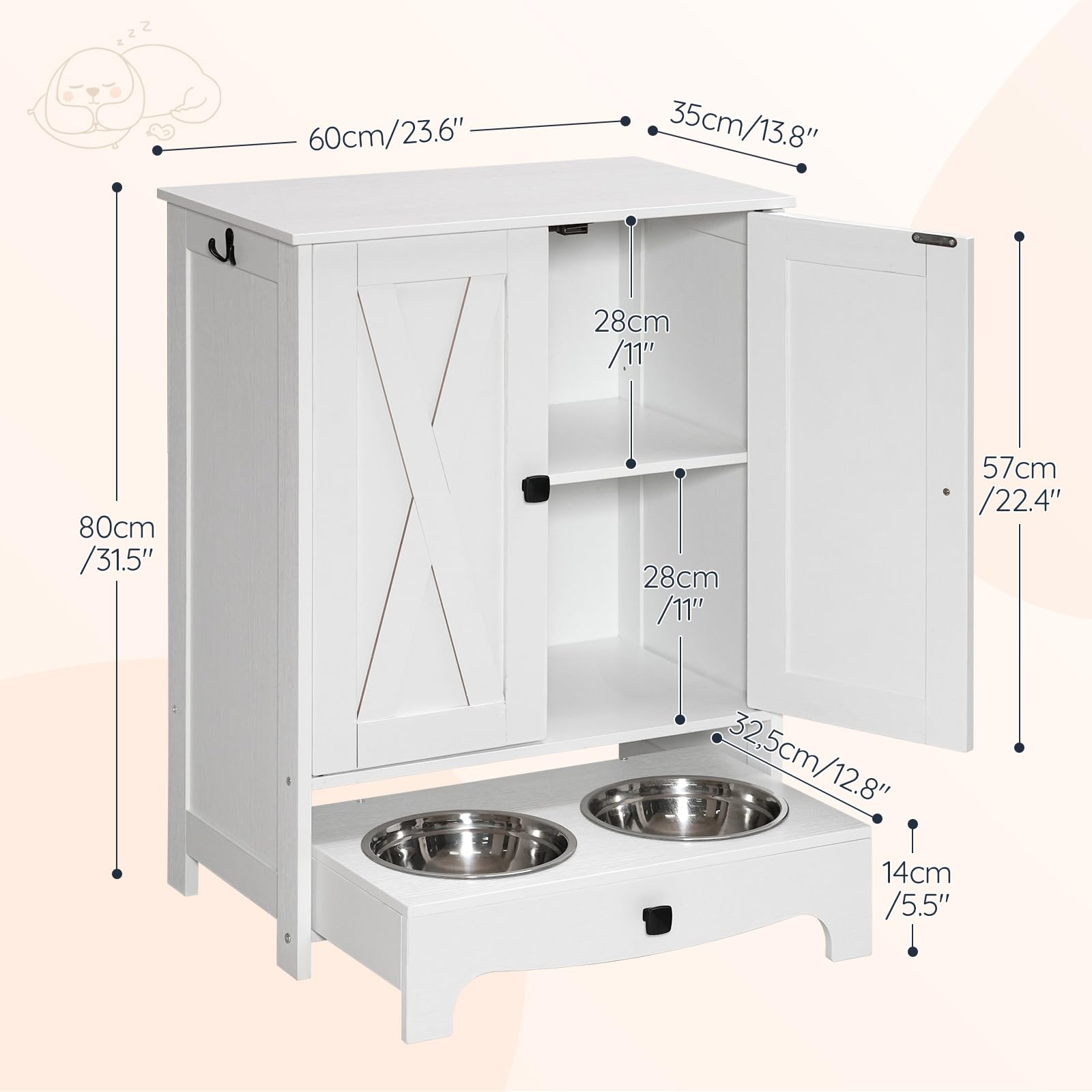 HOOBRO dog feeding station bowls-closeup shows 8.7-inch bowls for all dog sizes.