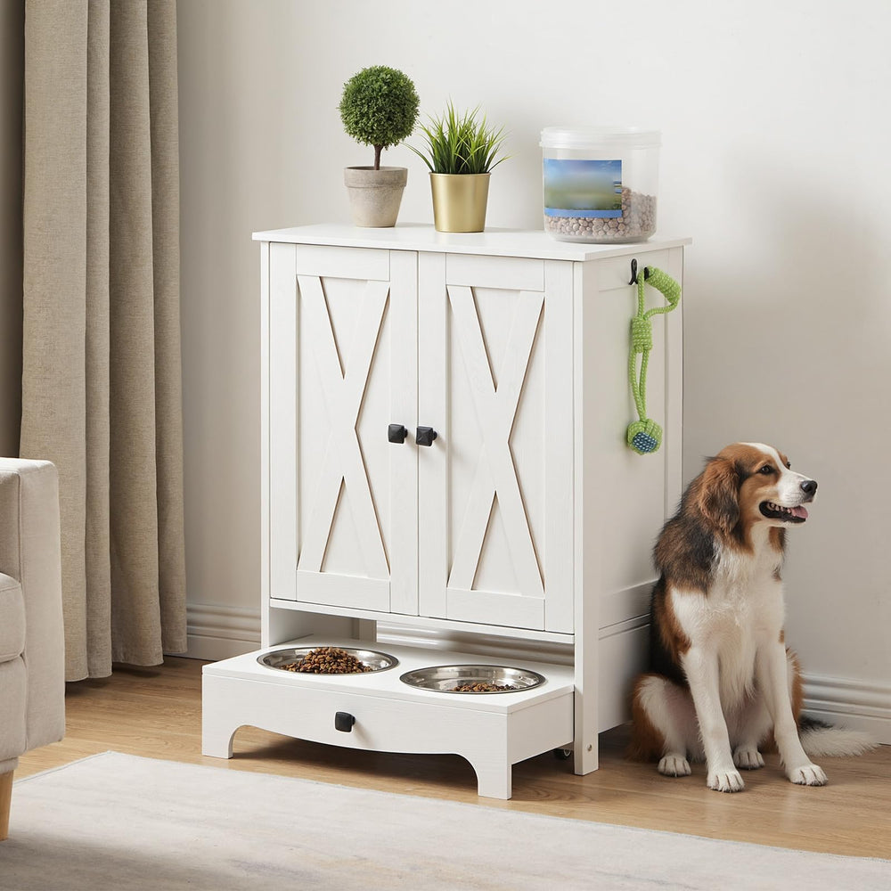 HOOBRO dog feeding station drawer-open highlights sliding bowls for easy mealtime transitions.