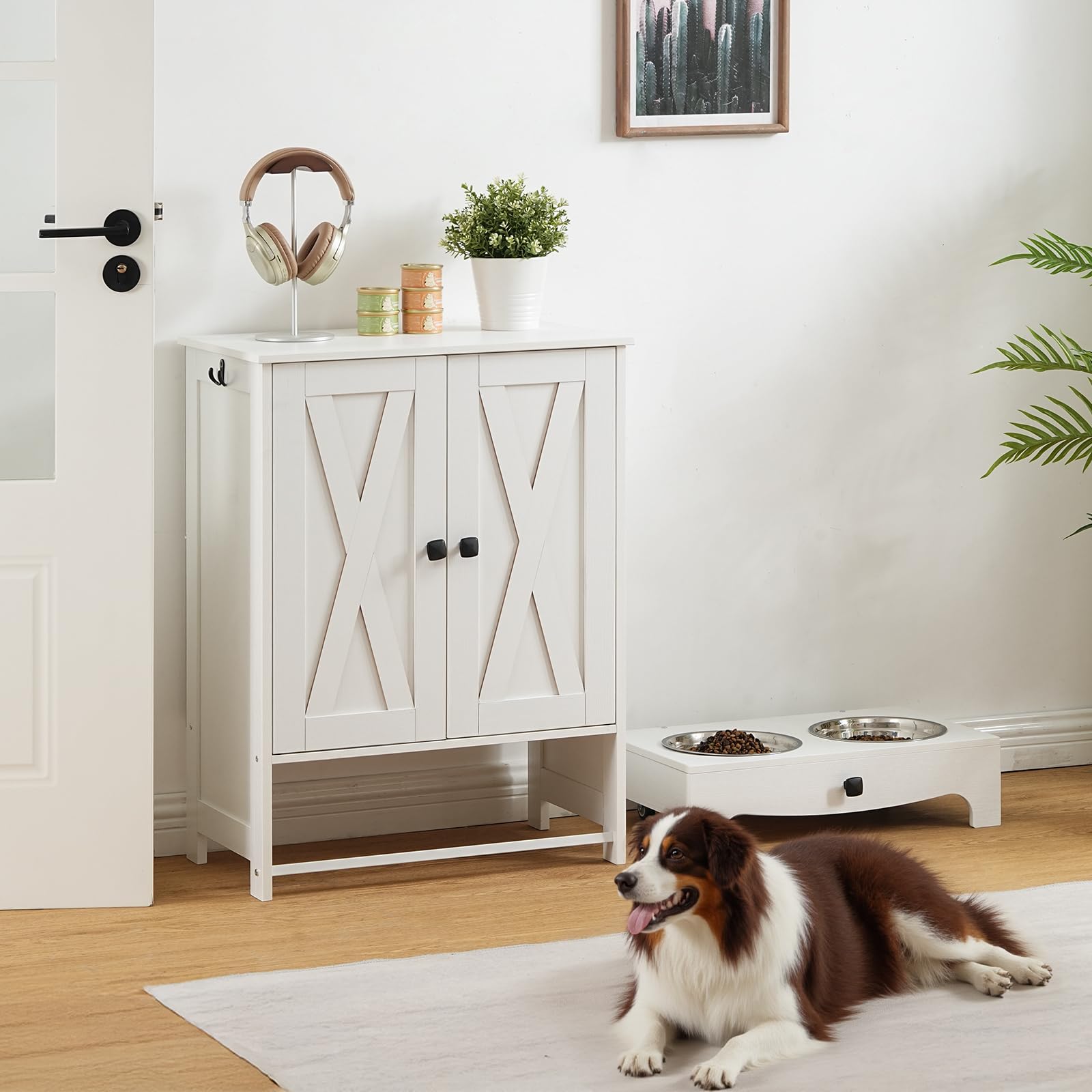 HOOBRO dog feeding station wheels highlights mobile placement for flexible setup.