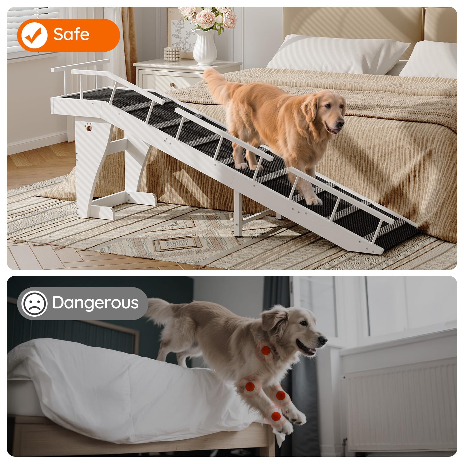 HOOBRO Dog Ramp platform highlights 11.8" L x 15.7" W rest area for pets.