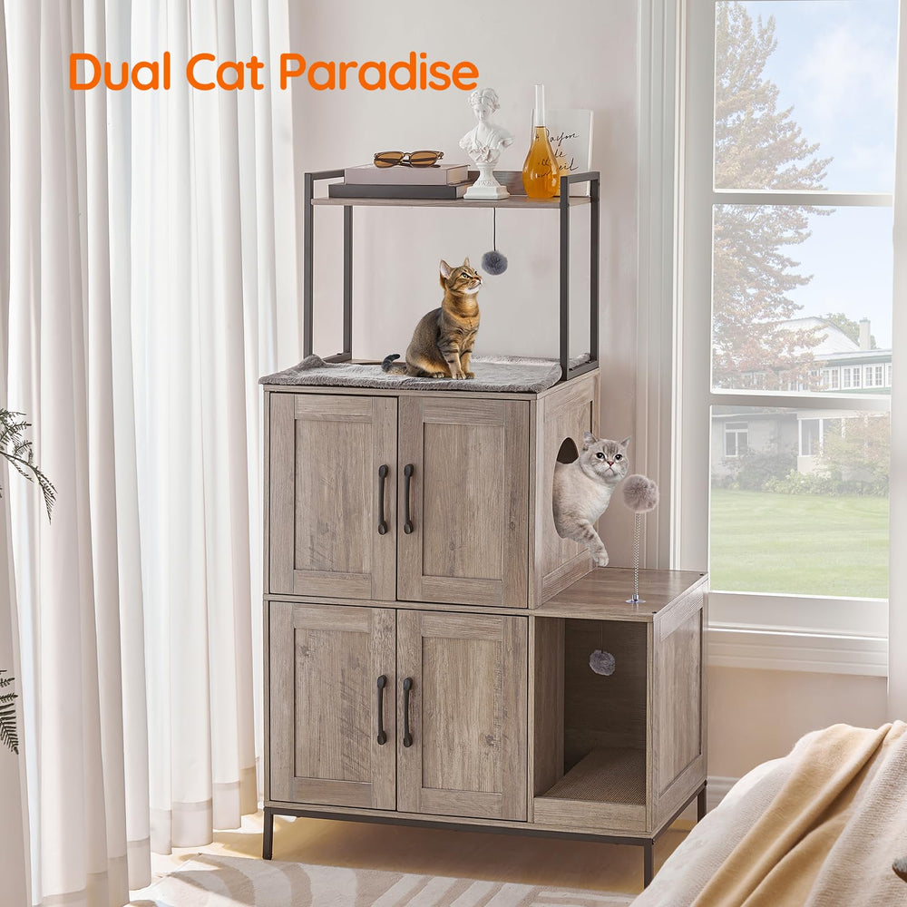HOOBRO double-cat paradise with toys encourages playful activity