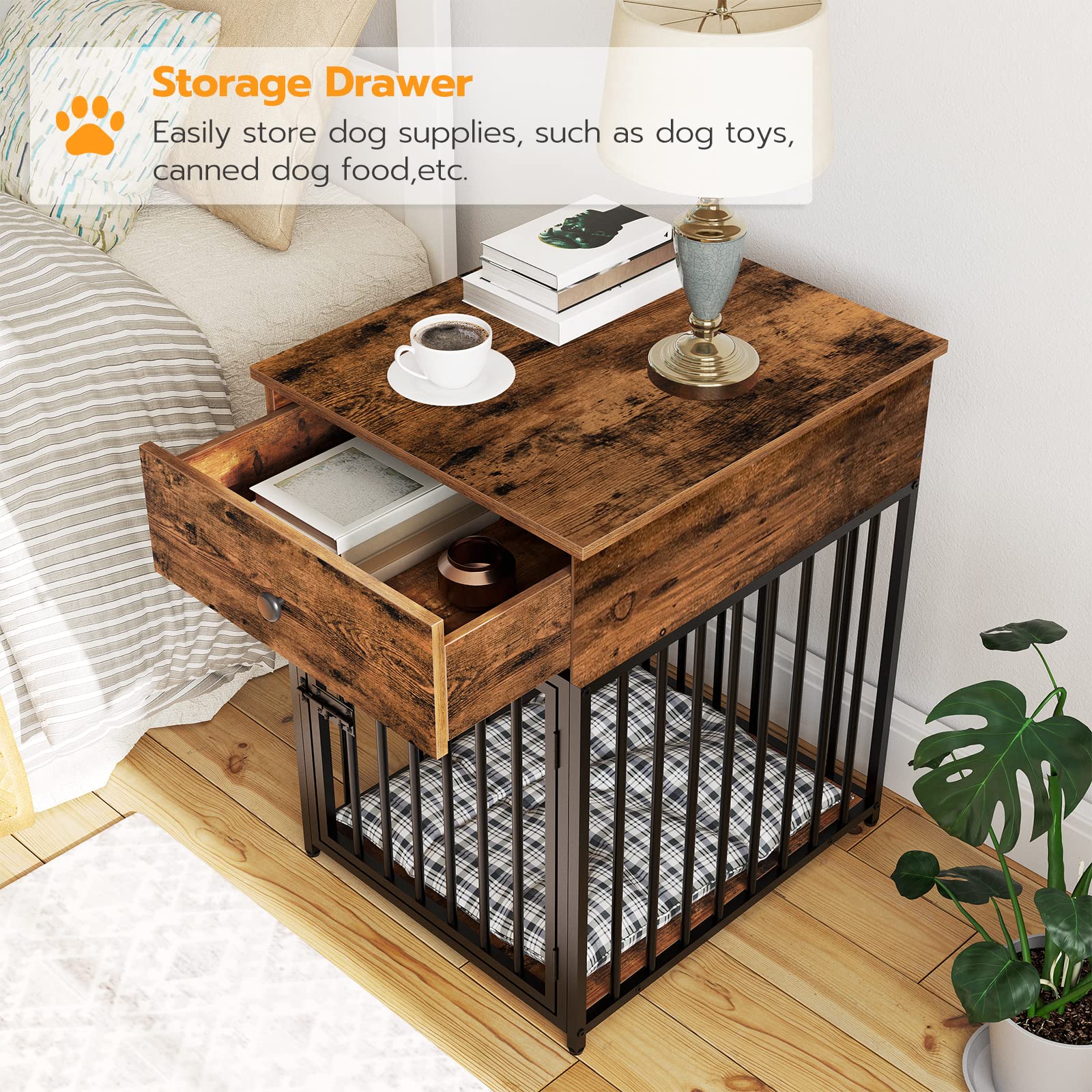 HOOBRO indoor pet crate end table—multifunctional design doubles as a living room end table.
