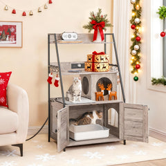 HOOBRO litter box enclosure arc door orientation highlights flexible entry for pets.